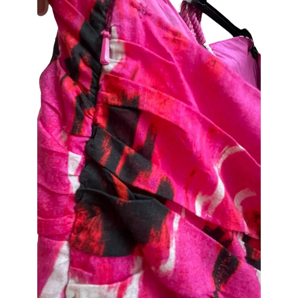 Ro's Garden Denise Halter Tie Gathered Tiered Maxi Dress | Sz XL Pink Black Ikat - Picture 13 of 16